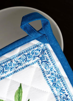 Maison d' Hermine Pot Holders 100% Cotton Heat Resistant Potholders 8" x 8" Hot Pads with Loop BBQ, Cooking, Baking, Grilling, Kitchen, Handling Hot Pans Spring/Summer (Pack of 1, Cedrat)