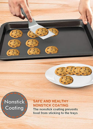 Perlli Baking Pan 8 Piece Set Nonstick Carbon Steel Gray Oven Safe Bakeware Kitchen Set, Cookie Sheet, 2 Round Cake Pans, Square Pan, Loaf Pan, Deep Dish Pan, Pizza Crisper, & 12 Cup Muffin Pan