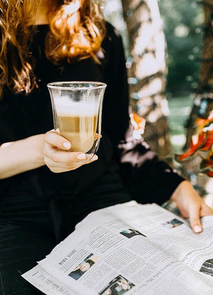 De'Longhi DeLonghi Double Walled Thermo Latte Glasses, Set of 2, 2 Count (Pack of 1), Clear, 330 milliliters