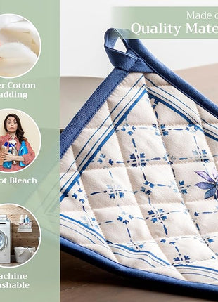 Maison d' Hermine Pot Holders 100% Cotton Heat Resistant Potholders 8" x 8" Hot Pads with Loop BBQ, Cooking, Baking, Grilling, Kitchen, Handling Hot Pans Spring/Summer (Pack of 1, Faience)