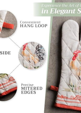 Maison d'Hermine Oven Gloves 100% Cotton Oven Mitt 7" x 13" with Loop Heat Resistant, BBQ, Cooking Gloves, Baking, Grilling, Kitchen, Handling Hot Pans Spring/Summer (Pack of 1, Campagne)