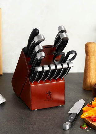 HENCKELS Premium Quality 15-Piece Knife Set with Block, Razor-Sharp, German Engineered Knife Informed by over 100 Years of Masterful Knife Making, Lightweight and Strong, Dark Brown