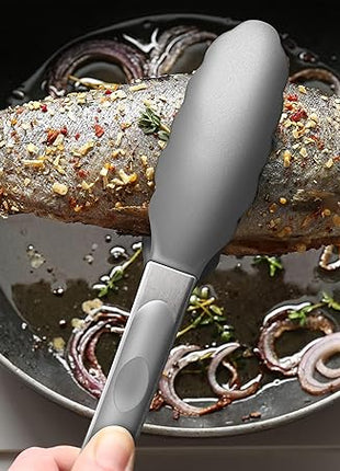 2 Pack Grey Kitchen Tongs, Premium Silicone BPA Free Non-Stick Stainless Steel BBQ Cooking Grilling Locking Food Tongs, 9-Inch & 12-Inch
