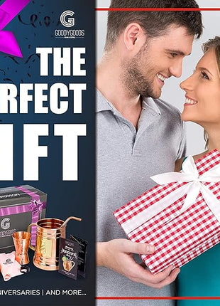 G GOODYGOODS Moscow Mule Copper Mugs: Make Any Drink Taste Better! 100% Pure Solid Copper His & Hers Gift Set - 2 Hammered 18 OZ Cups, 2 Unique Straws, Jigger & Recipe Booklet