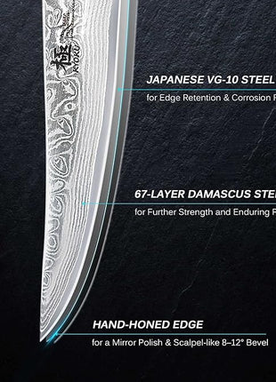 KYOKU Damascus Non-Serrated Steak Knives Set of 4 - Shogun Series - Japanese VG10 Steel - with Sheath & Case