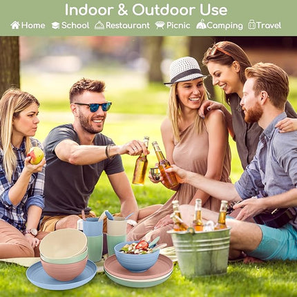 Shopwithgreen Wheat Straw Dinnerware Sets for 4, 20 PCS Unbreakable Plates and Bowls Sets, Reusable Dinner Dishes Set, Bowls, Cups, Plates for Camping, Kitchen, RV, Dorm, Dishwasher Microwave Safe