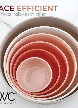 COOK WITH COLOR Prep Bowls with Lids- 12 Piece Nesting Plastic Small Mixing Bowl Set with Lids (Multi Colored), Grey/Pink