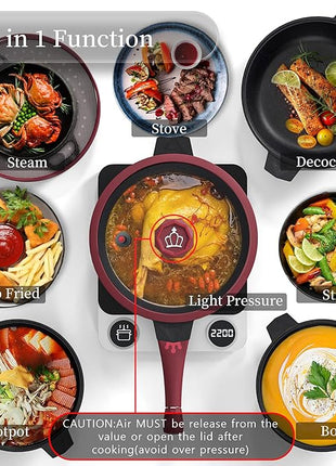 TIBORANG 8 in 1 Multipurpose 11 Inch 5 Quart Heat Indicator Nonstick Deep Frying Pan with Glass Lid,Stay-cool Handle,Steamed Grid,PFOA-Free,Dishwasher&Oven Safe,Works with All Stovetops(Ruby Red)