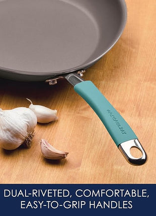 Rachael Ray Cucina Hard Anodized Nonstick Cookware Pots and Pans Set, 12 Piece, Gray with Blue Handles