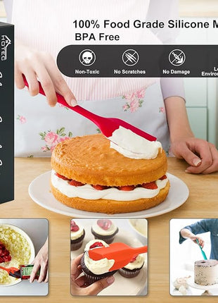 HOTEC BPA Free Heat Resistant Silicone Spatula Set Kitchen Utensils for Baking Cooking Mixing Non Stick Cookware Food Grade Dishwasher Safe (Multi-Color) Set of 9