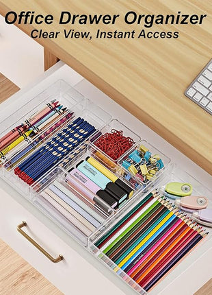 SMARTAKE 25-Piece Drawer Organizer with Non-Slip Silicone Pads, 4-Size Desk Drawer Organizer Trays Storage Tray for Makeup, Jewelries, Utensils in Bedroom Dresser, Office and Kitchen (Clear)