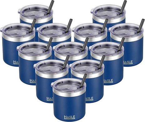 HASLE OUTFITTERS 10oz Insulated Tumblers with Lid and Straw,Stainless Steel Tumbler Travel Coffee Mug,Double Wall Reusable Tumbler Cup for Iced and Hot Drinks(Navy，12 Pack)