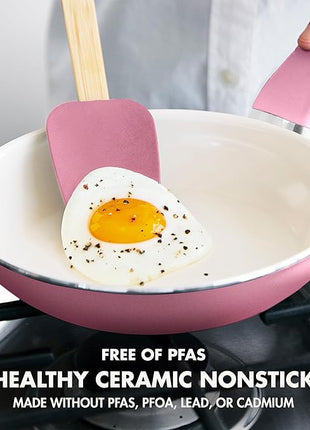 GreenPan Rio Healthy Ceramic Nonstick 8" Frying Pan Skillet and Silicone Spatula Set, Soft Grip Handle, Breaktfast Meal Set, PFAS-Free, Dishwasher Safe, Oven Safe, Pink