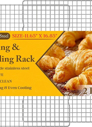 2PCS Cooling Racks for Cooking and Baking -11.65''x16.85''Heavy Duty Stainless Steel Wire Rack for Baking, Grilling, Roasting - Oven & Dishwasher Safe - Fits Half Sheet Pan（Silver）