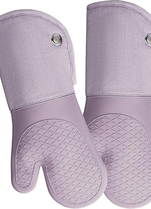 Professional Microwave Silicone Oven Mitts one Pair, Kitchen Mitten Set for Heat Resistant with 500 Degrees, Kitchen Gloves Pot Holder for BBQ Cooking Baking (Purple)