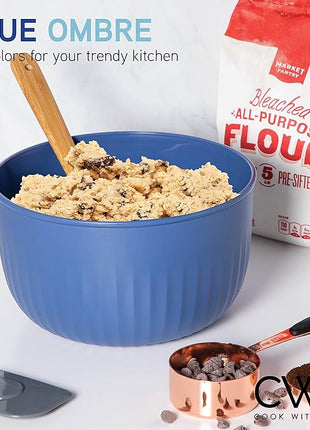 COOK WITH COLOR Prep Bowls with Lids- Wide and Deep Nesting Plastic Small Mixing Bowl Set with Lids, 8 Piece Set - Deep Bowls, Blue