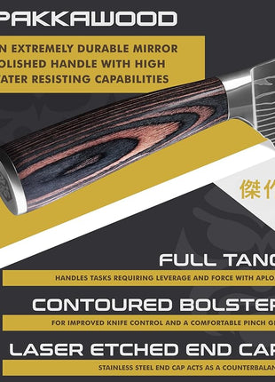 KESSAKU Santoku Knife - 7 inch - Samurai Series - Razor Sharp Kitchen Knife - Forged 7Cr17MoV High Carbon Stainless Steel - Wood Handle with Blade Guard