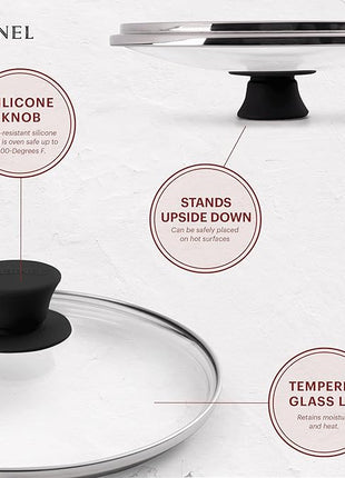 Cuisinel Cast Iron Skillet with Lid - 8"-Inch Frying Pan + Glass Cover + Silicone Grip Handle Holder - Pre-Seasoned Cookware - Indoor/Outdoor, Grill, Stovetop, Camping Fire, Induction Oven Use