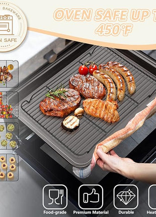 P&P CHEF Cooling Baking Rack Pack of 2, Stainless Steel Cooling Racks for Cooking Baking Roasting Grilling Drying, Dense Wires & Smooth Edge, Easy to clean, Black, 16.6" x 11.5"