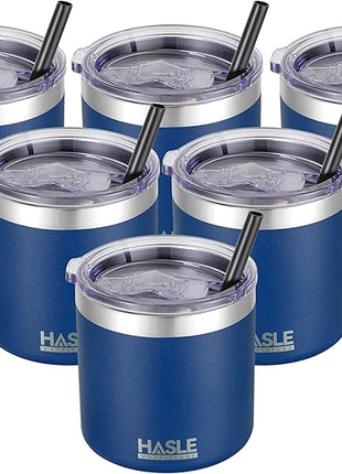 HASLE OUTFITTERS 10oz Insulated Tumblers with Lid and Straw,Stainless Steel Tumbler Travel Coffee Mug,Double Wall Reusable Tumbler Cup for Iced and Hot Drinks(Navy，6 Pack)