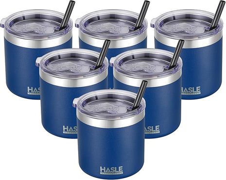 HASLE OUTFITTERS 10oz Insulated Tumblers with Lid and Straw,Stainless Steel Tumbler Travel Coffee Mug,Double Wall Reusable Tumbler Cup for Iced and Hot Drinks(Navy，6 Pack)