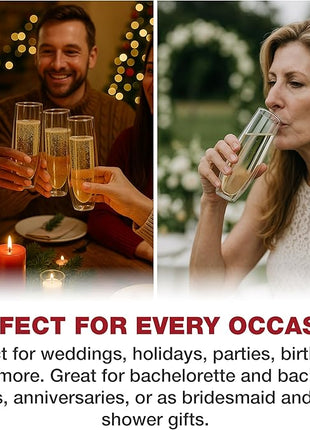 Eparé Stemless Champagne Flutes Glass - Set of 8 Modern Double Wall Stemless Flute Glasses for Champagne, Mimosas, and Prosecco - Elegant Gift-Boxed Champagne Glasses for Events