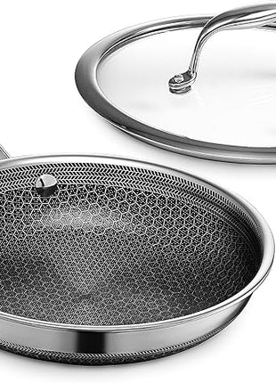 HexClad Hybrid Nonstick 8-Inch Frying Pan with Tempered Glass Lid, Stay-Cool Handle, Dishwasher-Friendly, Oven-Safe Up to 900°F, Induction Ready, Compatible with All Cooktops