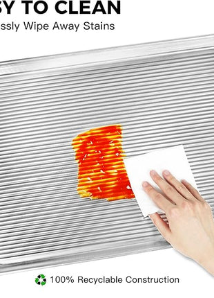 HONGBAKE Aluminum Cookie Sheets for Baking, 2-Pack Commercial Quality Half Sheet Pan, Baking Sheets Non Stick with 50 PCS Parchment Paper, 12.8 x 17.7 in, Silver