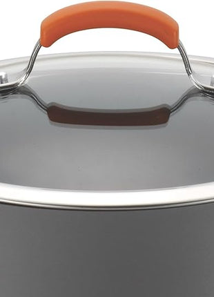 Rachael Ray Brights Hard-Anodized Aluminum Nonstick Cookware Set with Glass Lids, 10-Piece Pot and Pan Set, Gray with Orange Handles