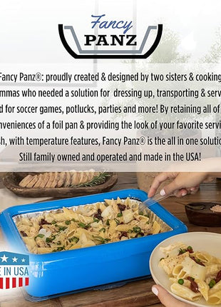 Fancy Panz - Blue Marble Premium Aluminum Foil Pan Carrier with Lid & Hot/Cold Pack - Elevated Food Serving Tray - Portable Casserole Carrier with Lid - Made in the USA Hosting Essentials
