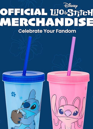 Silver Buffalo Disney Lilo and Stitch Angel Coconut Flowers 2 Pack Color Change Plastic Tumbler, 24-Ounce