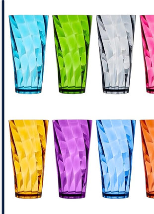 US Acrylic Optix Plastic Reusable Drinking Glasses (Set of 8) 26oz Iced-Tea Cups in Jewel Tone Colors | BPA-Free Tumblers, Made in USA | Top-Rack Dishwasher Safe