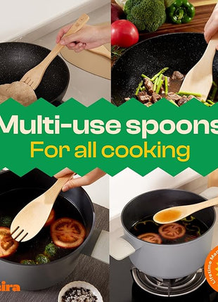 Riveira Maple Wooden Cooking Utensils Set of 6 Premium Non-Toxic Wooden Spoons & Spatula for Cooking