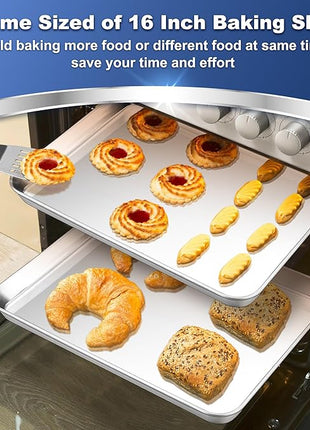 P&P CHEF 16 Inch Baking Cookie Sheet, Oven Pan Tray Stainless Steel Sheet Pan for Kitchen, Oven Bakeware for Multi Uses, Shiny Look & Dishwasher Safe, Healthy & Heavy Duty, 2Pcs