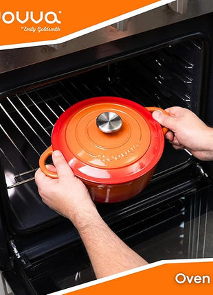 Cast Iron Pot with Lid – Non-Stick Ovenproof Enamelled Casserole Pot, Oven Safe up to 500° F – Sturdy Dutch Oven Cookware – Orange, 5-Quart, 24cm – by Nuovva