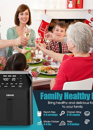 Air Fryer 6.2 QT Large Capacity Oilless Hot Air Fryers Oven 1500W Healthy Cooker with 8 Presets, Digital LCD Touch Screen, Visual Cooking Window, Non-Stick Basket, Included Recipe (Black-M)