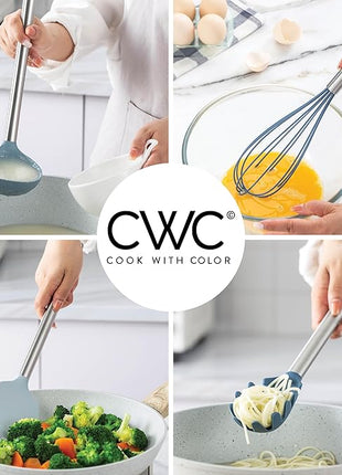 COOK WITH COLOR Silicone Cooking Utensils, Kitchen Utensil Set, Easy to Clean Silicone Kitchen Utensils, Cooking Utensils for Nonstick Cookware, Kitchen Gadgets Set, 38 Piece, Blue and White
