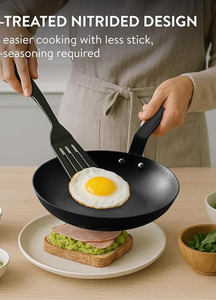 Navaris Nitrided Cast Iron Skillet Pan - Pre-Seasoned Lightweight Non Toxic Frying Pans - Dishwasher Safe Ovenproof No Re-Season Cast Iron Skillets - Dishwasher Safe - 9.8"(25cm)