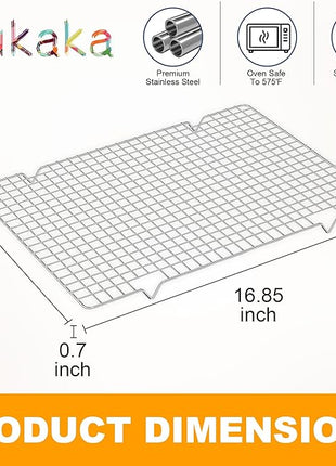 2PCS Cooling Racks for Cooking and Baking -11.65''x16.85''Heavy Duty Stainless Steel Wire Rack for Baking, Grilling, Roasting - Oven & Dishwasher Safe - Fits Half Sheet Pan（Silver）