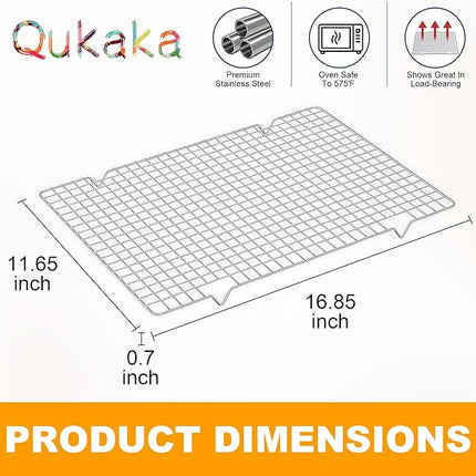 2PCS Cooling Racks for Cooking and Baking -11.65''x16.85''Heavy Duty Stainless Steel Wire Rack for Baking, Grilling, Roasting - Oven & Dishwasher Safe - Fits Half Sheet Pan（Silver）