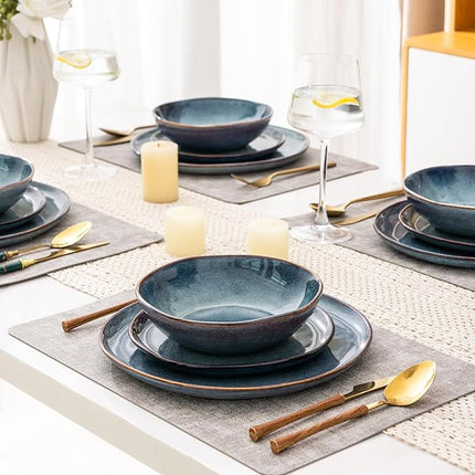 AmorArc Ceramic Dinnerware Sets,Handmade Reactive Glaze Stoneware Plates and Bowls Set,Highly Scratch Resistant | Dishwasher & Microwave Safe Dishes set,Service for 6 (18pc)