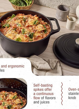 Victoria Cast Iron Large Dutch Oven with Lid and Dual Handles. 7 Quart Pot Seasoned with 100% Kosher Certified Non-GMO Flaxseed Oil