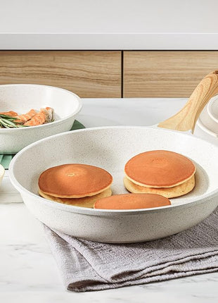 SENSARTE Nonstick Ceramic Frying Pan Skillet, 12.5 Inch Omelet Pan, Healthy Non Toxic Chef Pan, Induction Compatible Egg Pan with Heat Resistant Handle, PFAS-Free, White