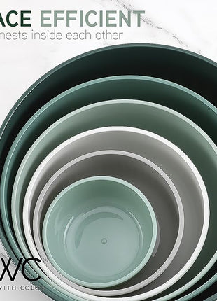 COOK WITH COLOR Prep Bowls with Lids- Wide and Deep Nesting Plastic Small Mixing Bowl Set with Lids, 12 Piece Set - Wide Bowls, Sage