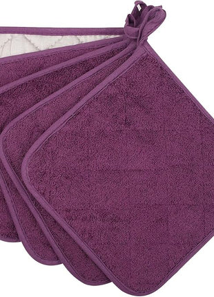 100% Cotton Kitchen Everyday Basic Terry Pot Holder Heat Resistant Coaster Potholder for Cooking and Baking Set of 5 Grape