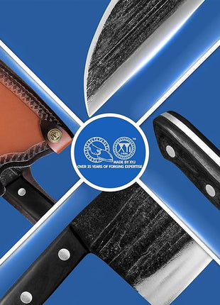 XYJ Authentic Since 1986,6 Inch Serbian Chef Knife With Sheath,Handmade Forged Ancient Outdoor Camping Kitchen Butcher Knife,Vegetable Cooking Meat Knives,Full Tang