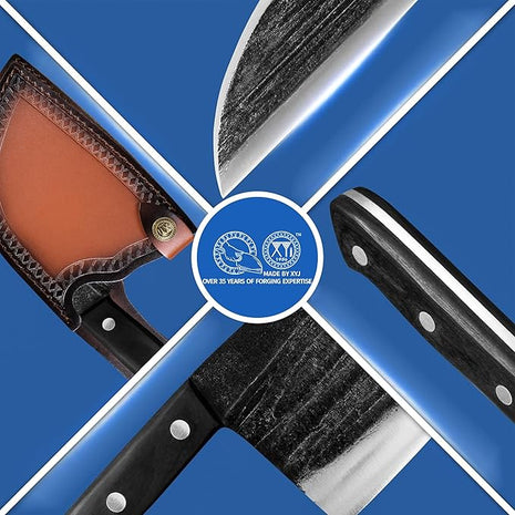 XYJ Authentic Since 1986,6 Inch Serbian Chef Knife With Sheath,Handmade Forged Ancient Outdoor Camping Kitchen Butcher Knife,Vegetable Cooking Meat Knives,Full Tang