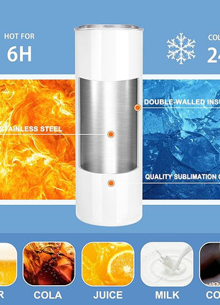 Joyclub Sublimation Tumblers 20 oz 10 Pack Flat Bottom Sublimation Blanks Bulk Stainless Steel Insulated Skinny Straight Cups with Lid and Straw, Gift Box