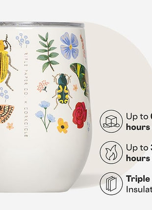 Corkcicle Stemless Insulated Wine Glass Tumbler - Keeps Beverages Cold 6 Hrs Hot 3 Hrs - Stainless Steel - Easy-Grip - Gift for Mom - Great for Mother's Day or Christmas - 12 oz - Curio Cream