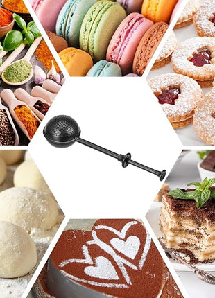 HULISEN Flour Duster for Baking, One-Handed Operation, 304 Stainless Steel Powdered Sugar Shaker Duster, Pick Up and Dust Flour Sifter, Gift Package, Black